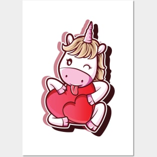 Cute Baby Hearty Unicorn Posters and Art